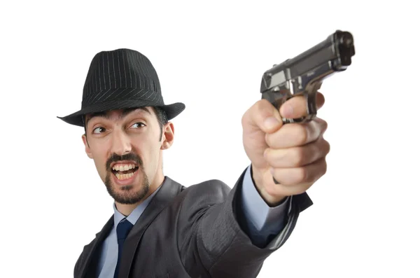 Man met pistool geïsoleerd op wit — Stockfoto