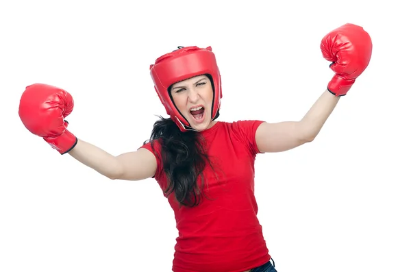 Kvinna boxare på vit bakgrund — Stockfoto