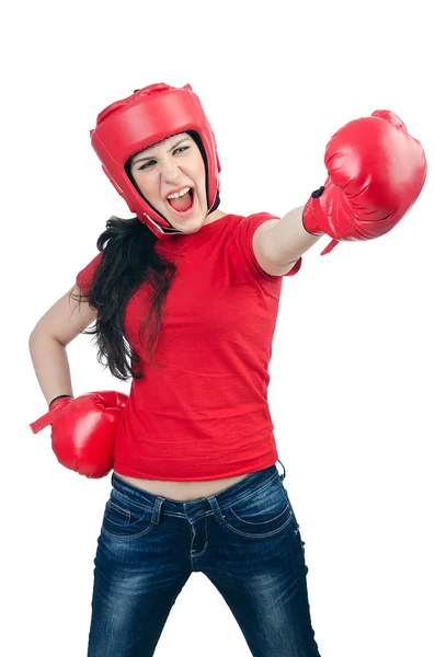 Boxeador mujer sobre fondo blanco — Foto de Stock