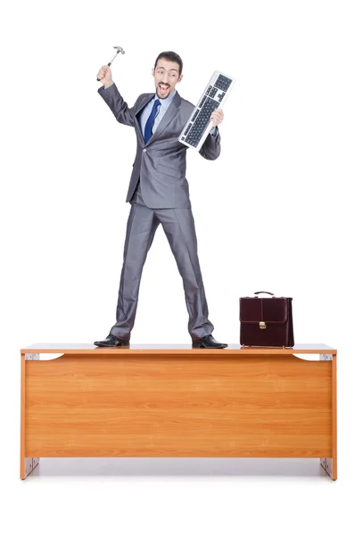 Businessman breaking his computer — Stock Photo, Image
