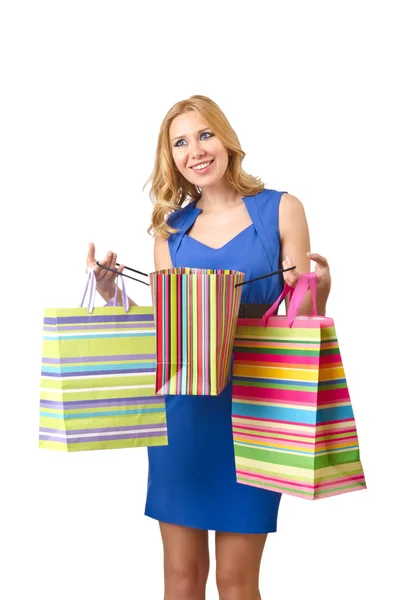 Aantrekkelijk meisje met shopping tassen — Stockfoto
