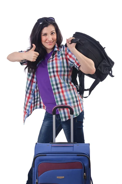 Chica preparándose para viajar de vacaciones Imágenes de stock libres de derechos