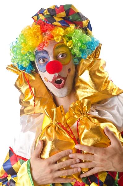 Grappige clown op de witte — Stockfoto