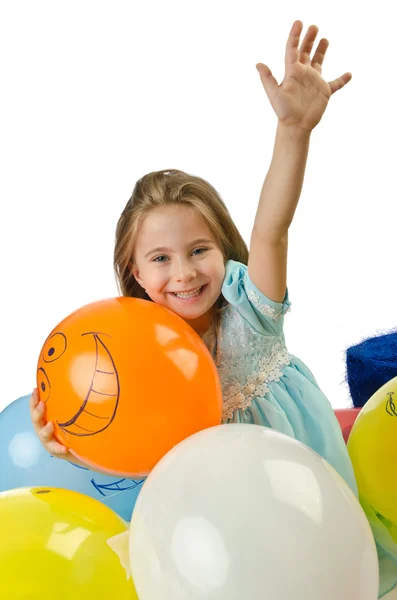 Little girl with balloons on white — Stock Photo, Image