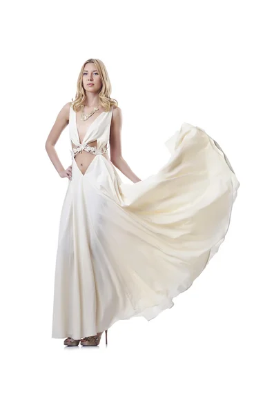Жінка в гарній сукні на білому — стокове фото