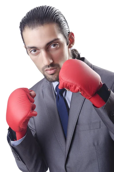 Бизнесмен в боксе концепции на белом — стоковое фото