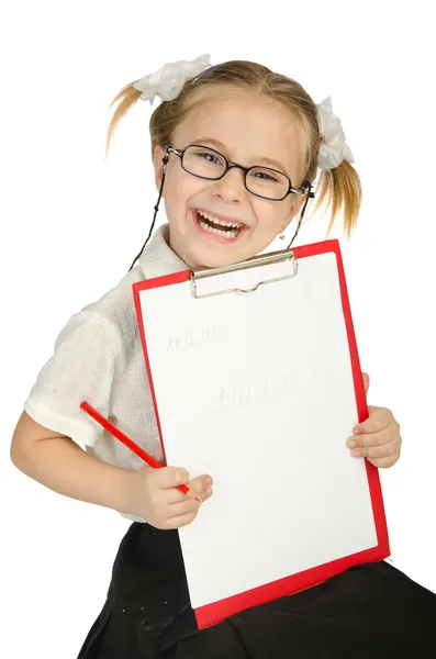 Kleines Mädchen schreibt mit Bleistiften — Stockfoto
