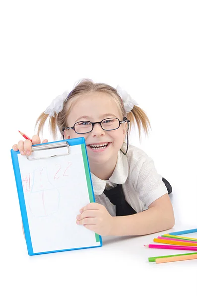 Menina escrevendo com lápis — Fotografia de Stock