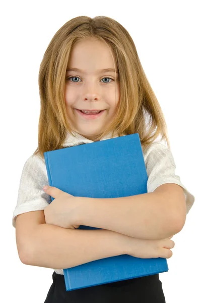 Bambina con libri su bianco — Foto Stock
