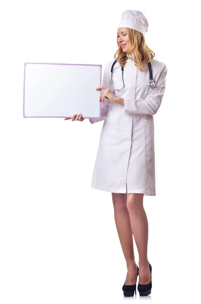 空白のボードと女性医師 — ストック写真