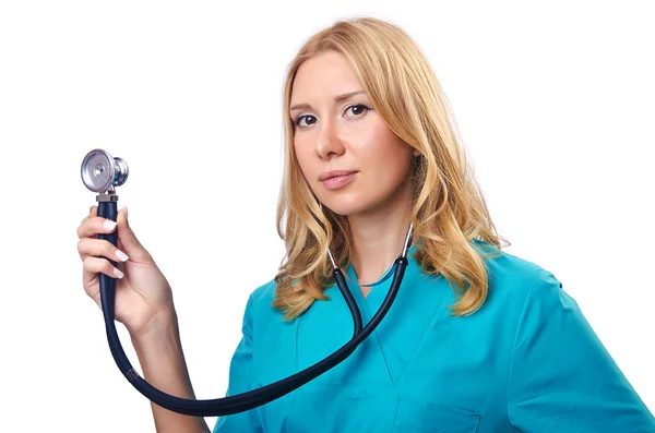Médico mulher atraente isolado em branco — Fotografia de Stock
