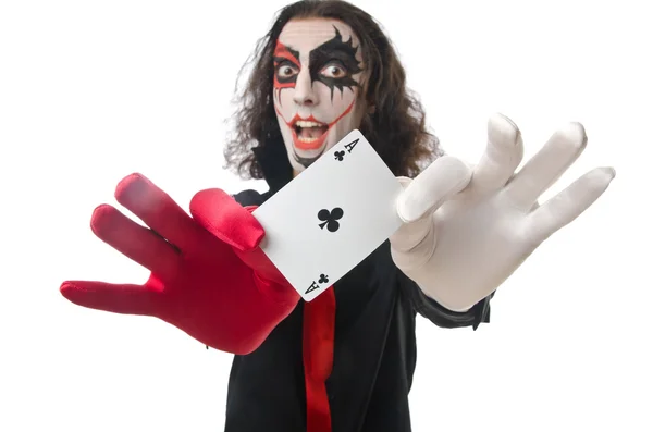 Джокер с картами изолированы на белом — стоковое фото