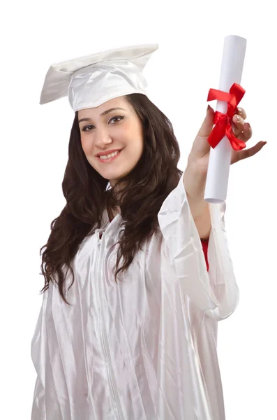 Счастливый выпускник на белом фоне — стоковое фото