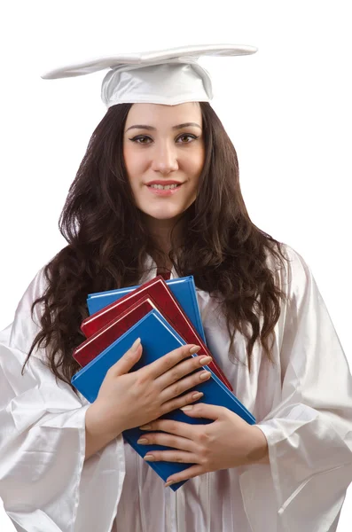 Šťastné absolvent na bílém pozadí — Stock fotografie