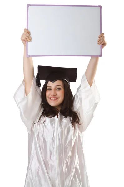 Jovem estudante com placa em branco — Fotografia de Stock