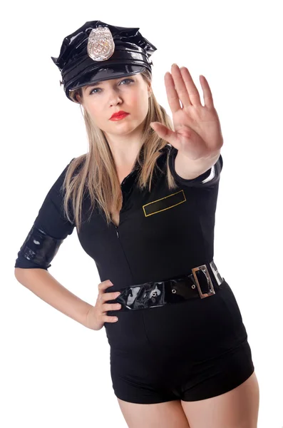 Mujer policía aislada en blanco — Foto de Stock