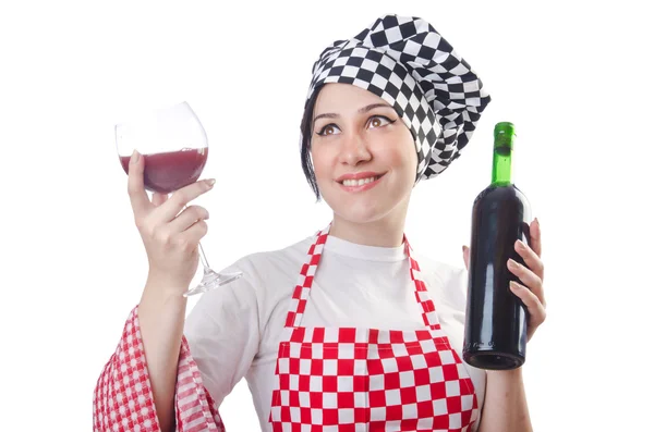 Žena kuchařka izolovaná na bílém — Stock fotografie