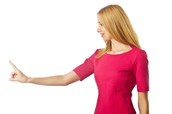 Mujer atractiva presionando botones virtuales —  Fotos de Stock