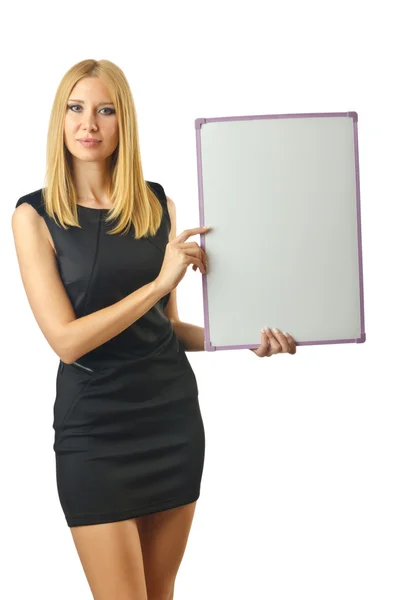 Blank board and attractive woman — Stock Photo, Image