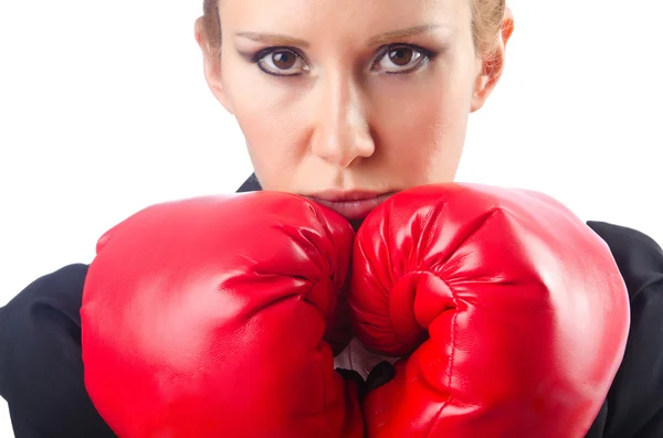 Kvinna boxare isolerad på vit — Stockfoto
