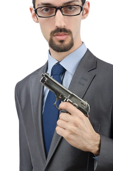 Άντρας με όπλο απομονωμένος στο λευκό — Φωτογραφία Αρχείου