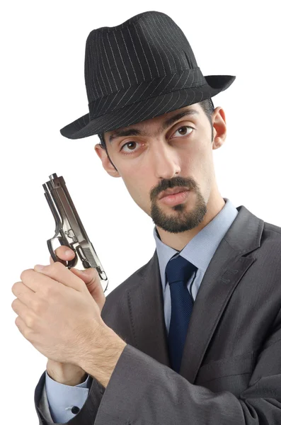 Людина з пістолетом ізольована на білому — стокове фото