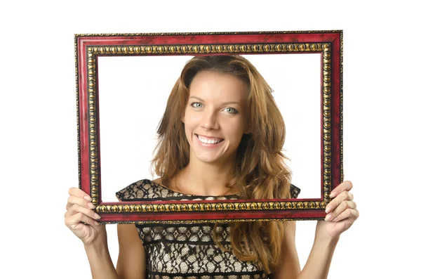 Foto frame en aantrekkelijke vrouw — Stockfoto