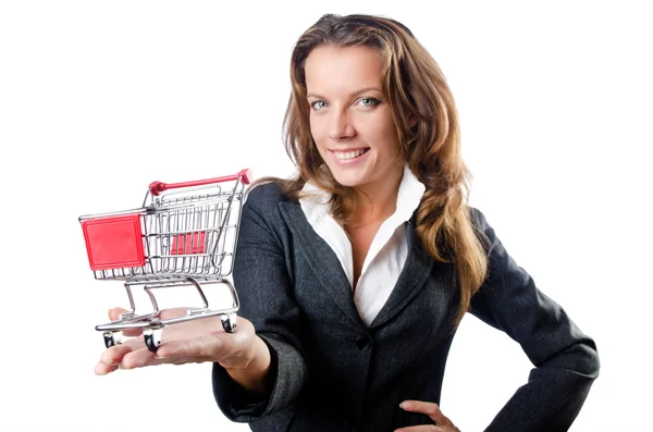 魅力的な女性実業家のショッピングカート — ストック写真