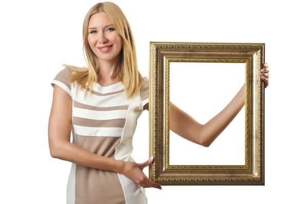Picture frame and attractive woman — Stock Photo, Image