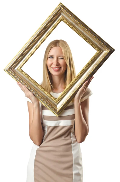 Picture frame and attractive woman — Stock Photo, Image