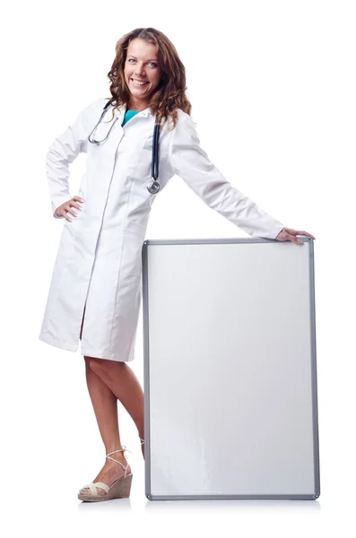 Nő orvos üres fedélzeten — Stock Fotó