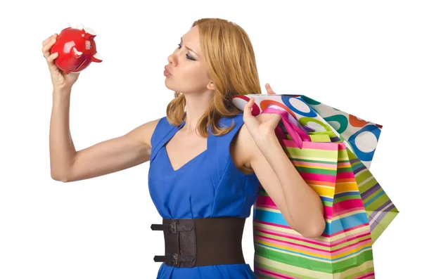 Mädchen gibt alle Ersparnisse für Einkäufe aus — Stockfoto