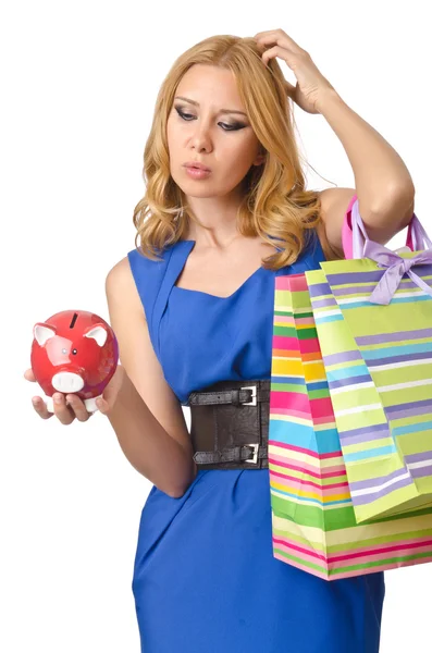 Chica gastando todos los ahorros en compras — Foto de Stock