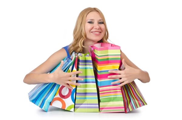 Atrakcyjna dziewczyna z torby na zakupy — Zdjęcie stockowe