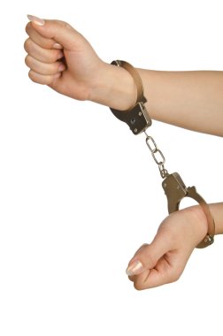 Handcuffed hands on white background clipart