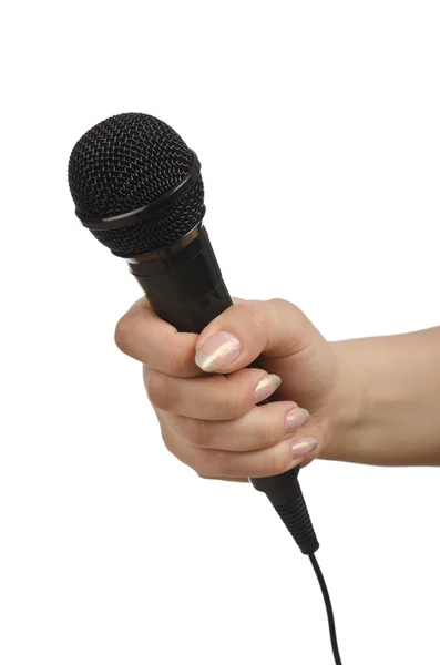 Ruční s mikrofonem na bílém pozadí — Stock fotografie