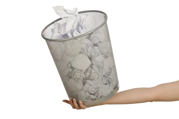 Manos con cubo de basura con papel —  Fotos de Stock