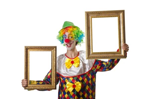 Grappige clown op de witte — Stockfoto