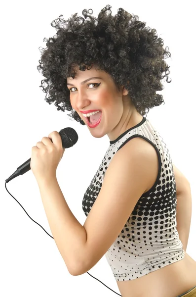 Woman with afro haircut on white — Stock Photo, Image