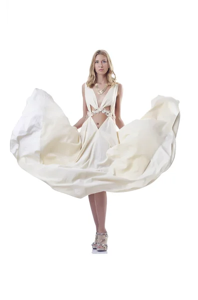 Nő a szép ruhát fehér — Stock Fotó