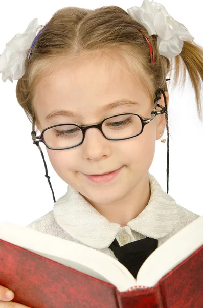 Meisje met boeken op wit — Stockfoto