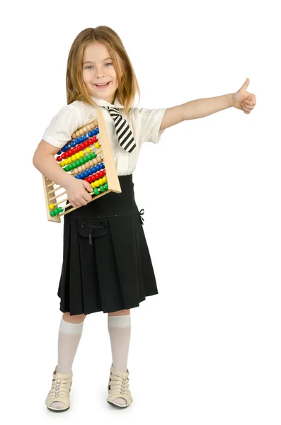 Chica con ábaco en blanco — Foto de Stock