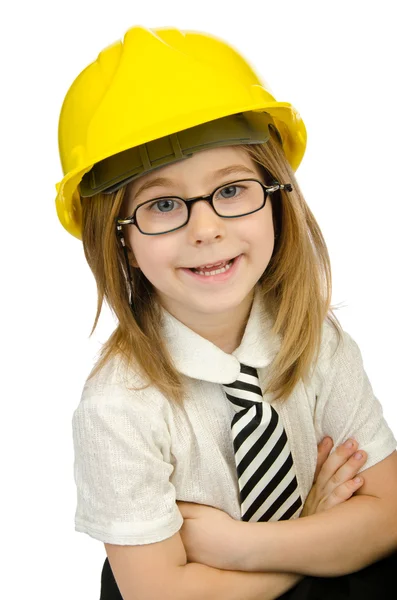 Cute girl with helmet on white — Stock Photo, Image