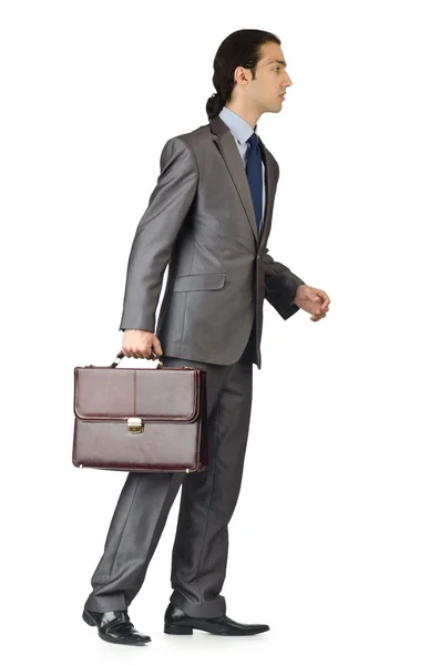 Hombre con maletín en blanco — Foto de Stock