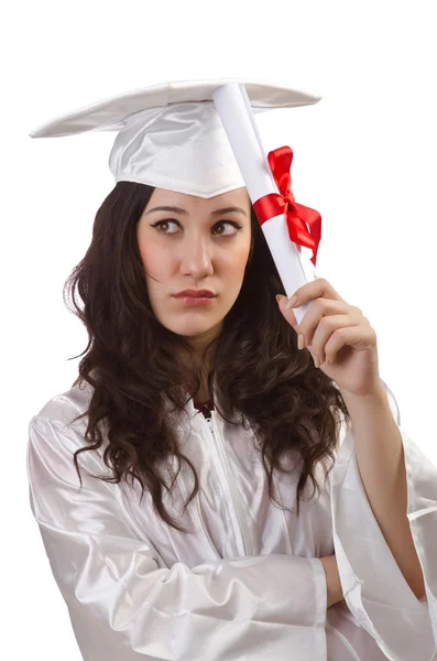 Happy graduate on white background — Stock Photo, Image