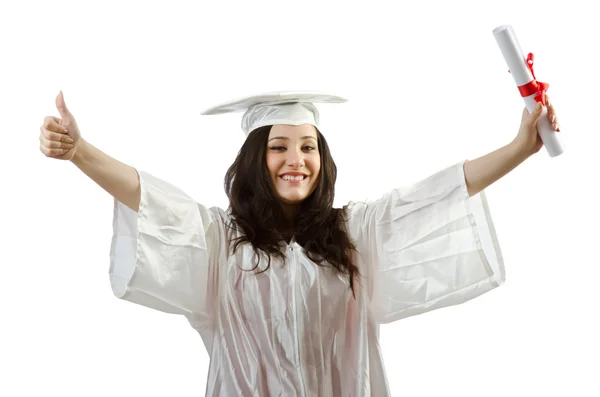 Boldog diplomás fehér háttér — Stock Fotó