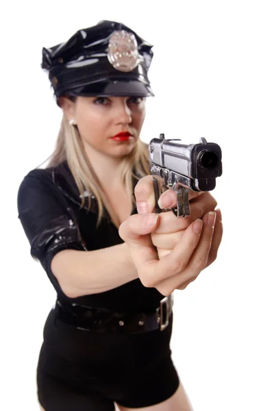Vrouw politie geïsoleerd op wit — Stockfoto