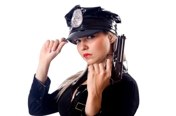 Mulher polícia isolado no branco — Fotografia de Stock