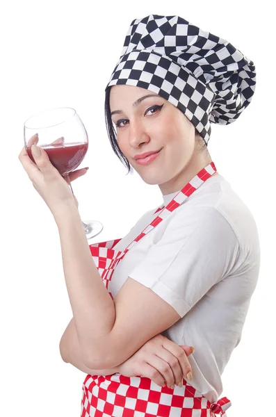 Žena kuchařka izolovaná na bílém — Stock fotografie