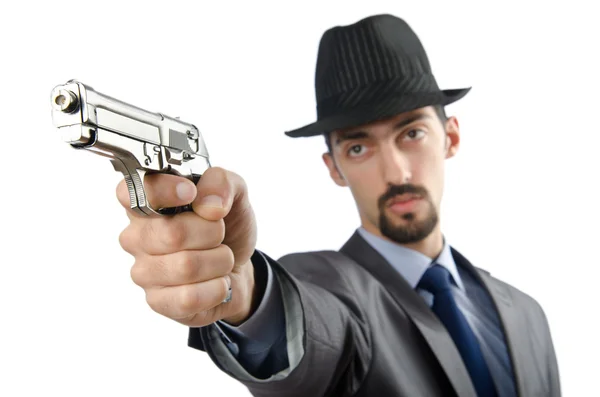 Man met pistool geïsoleerd op wit — Stockfoto